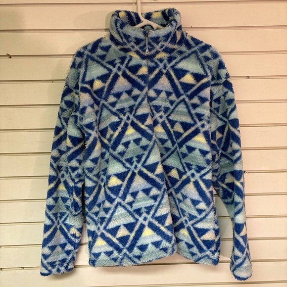 Eddie Bauer Jackets & Blazers - Eddie Bauer Women's XL Quest Plush Blue White Triangle  1/4-Zip Pullover Teddy
